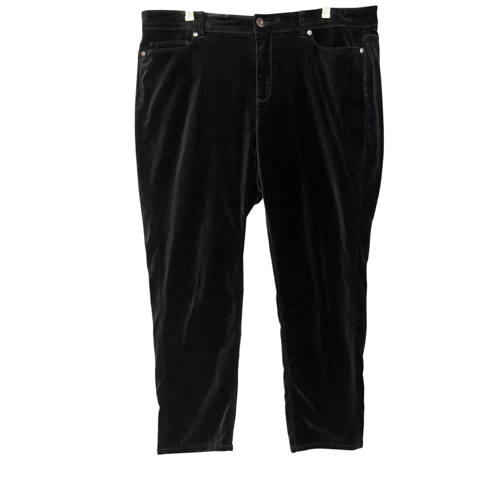J Jill Velvet Pants Womens 16 Petite Black Straight Leg Soft Stretch Holiday